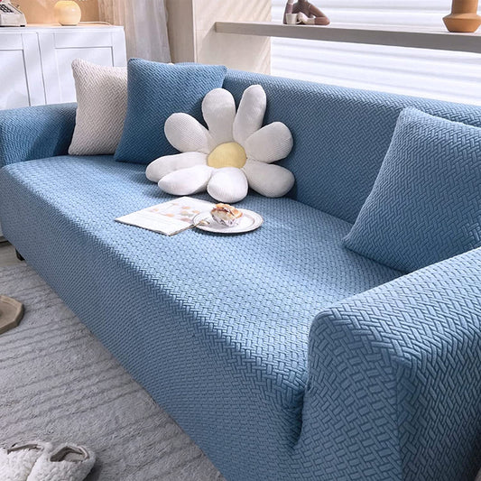 Jacquard Strips Sofa Cover -Sky blue
