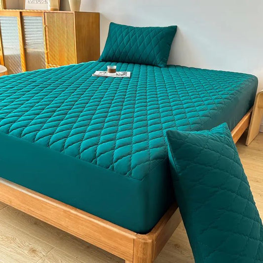Quilted 100% Waterproof Mattress Protector For Double Bed (Dark Greenish)
