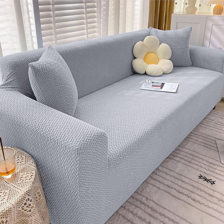 Jacquard Strips Sofa Cover -(LIGHT GREY)